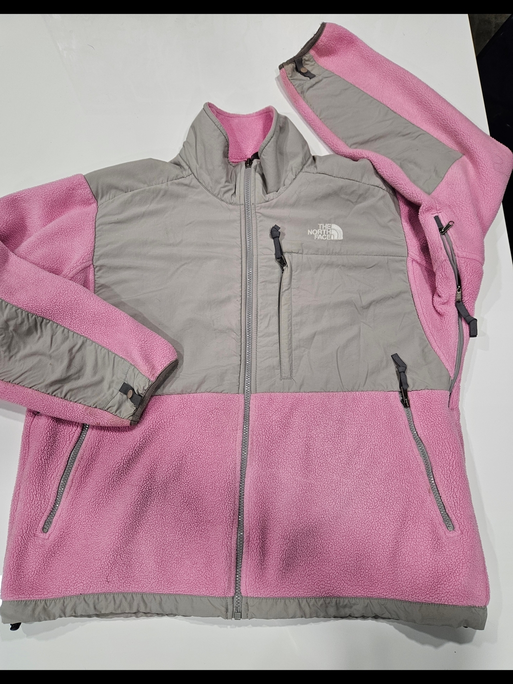 Ladies The North Face Pink and Gray Colorblock Fleece Jacket XL